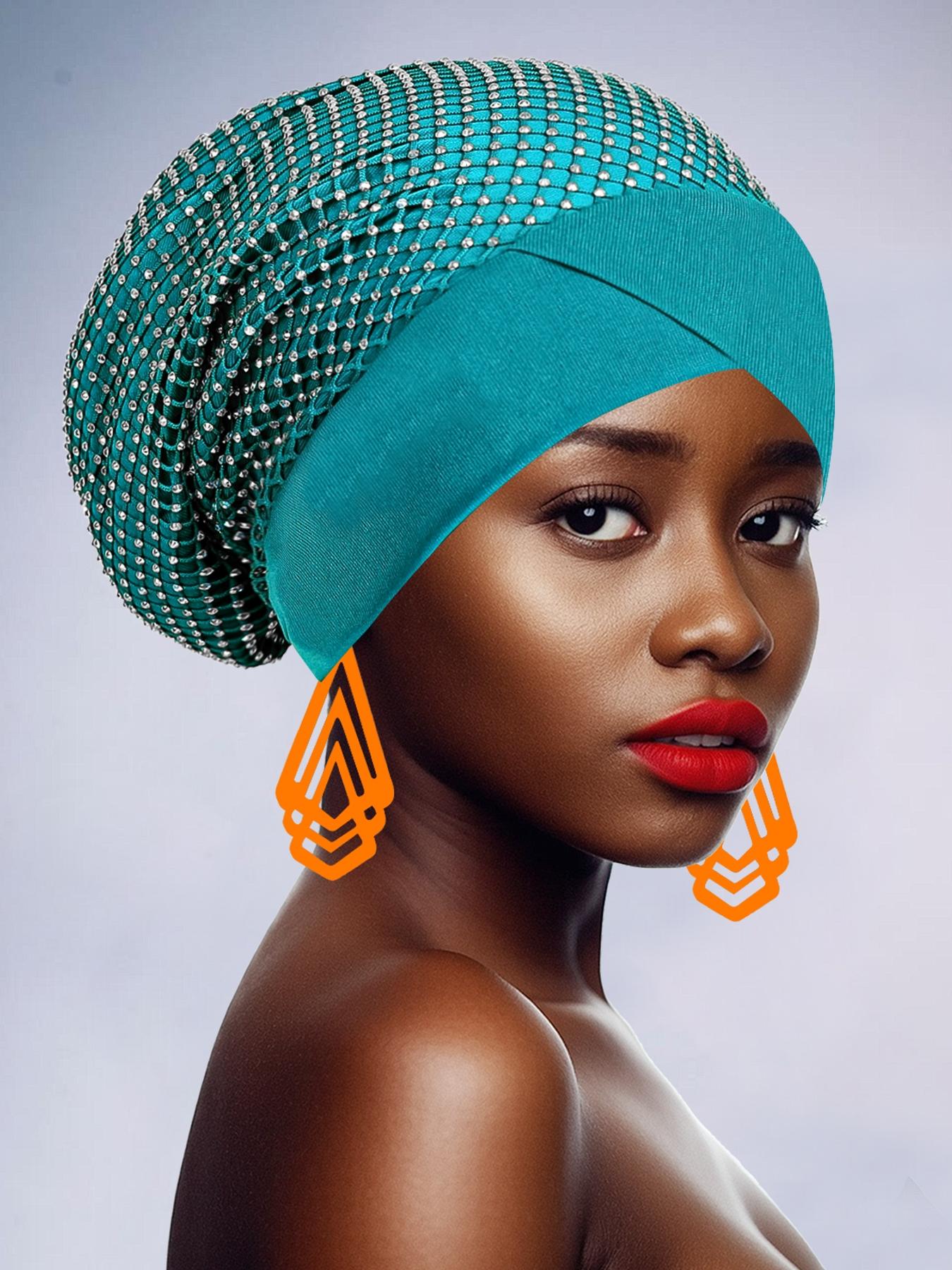 Women's Turban with Pure Color Design, Handmade Rhinestone Accessories, Dual-Layer Cut-Out, Perfect for Festive Occasions