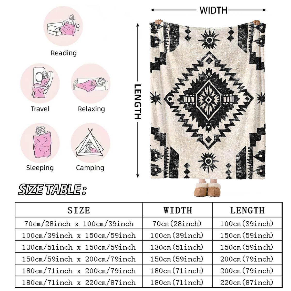 Boho Pattern Blanket, Lightweight Warm Flannel, Soft Breathable, Car Travel Bedroom Cover, Holiday Gift, Pet Pad, Multi-Use Rug