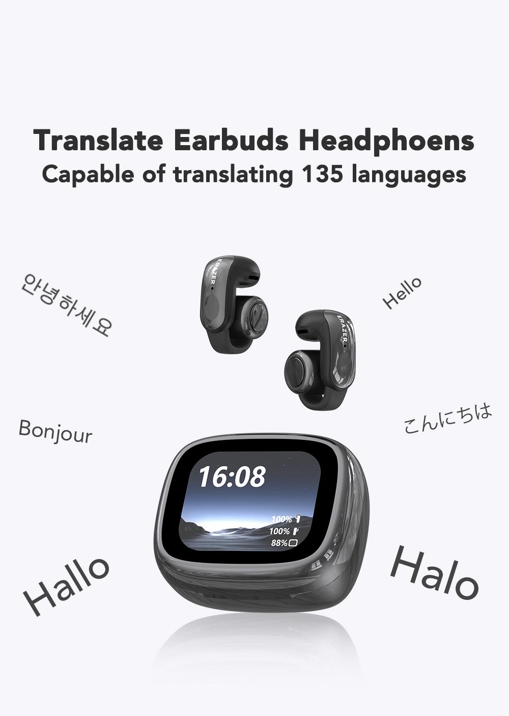 ERAZER XF28 Translation Wireless Earbuds, Clip-On Ear Headphones, Supports Real-Time Translation in 134 Languages With APP, Bluetooth 6.0 Earphones, Audio Wireless Earbuds for Music & Phone Calls,Waterproof Sports Electronic Headphones with Long Endurance
