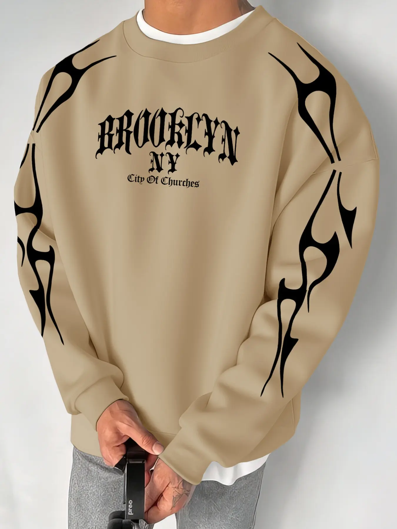 Men's versatile streetwear pullover sweatshirt with Brooklyn New York City graphic. Simple and casual men's pullover sweatshirt.