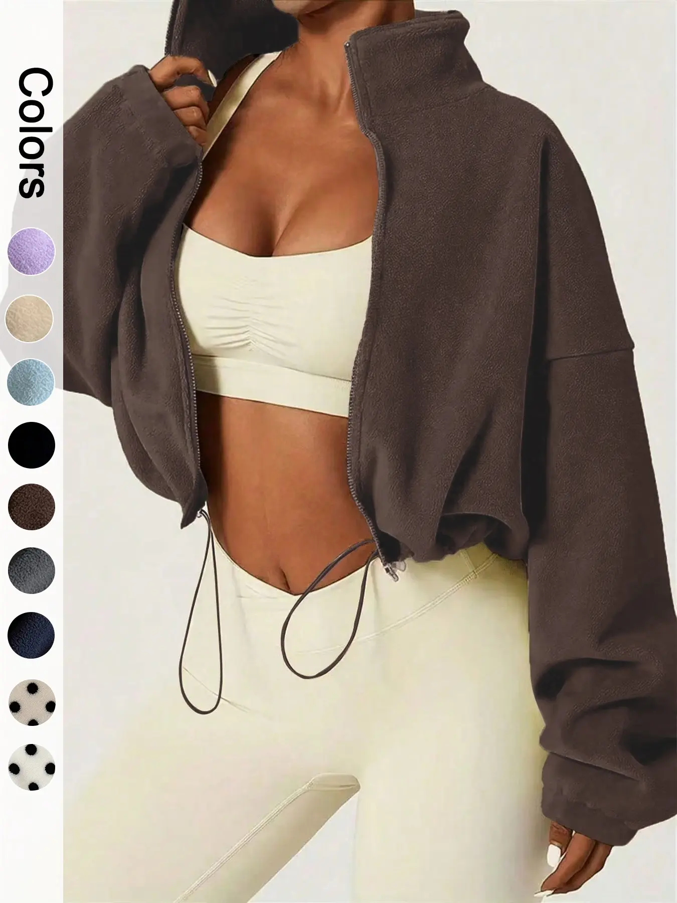 【Black Friday】Women's Autumn & Winter Fleece Jacket, Stand Collar with Zipper Pockets, Casual Warm Jacket for Ladies, Daily Wear Outerwear