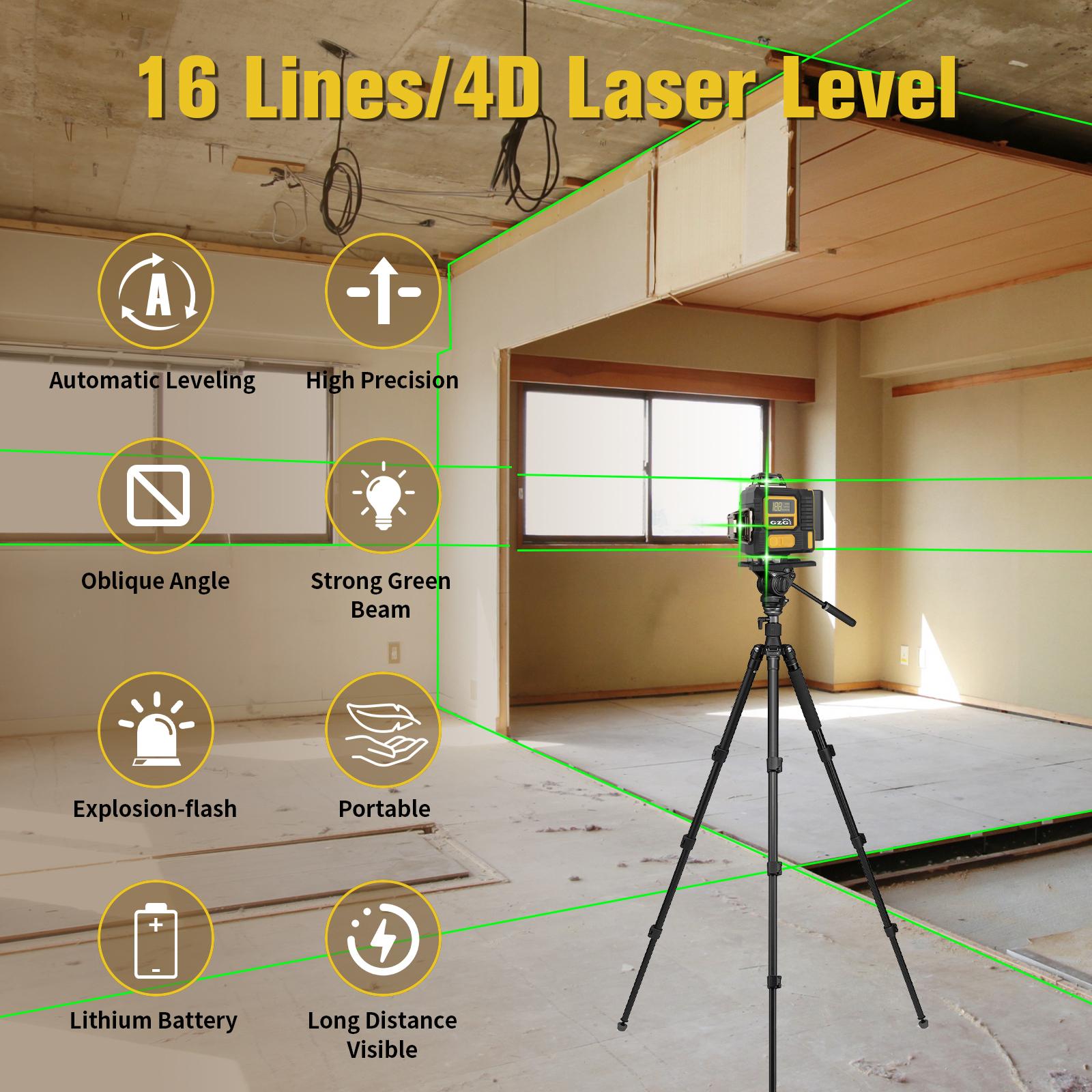 GZG 1 Set of 16 Lines of Laser Level Kits with Digital Display, Remote Control & USB Charging, Ideal for Home Renovation & Woodworking Gifts