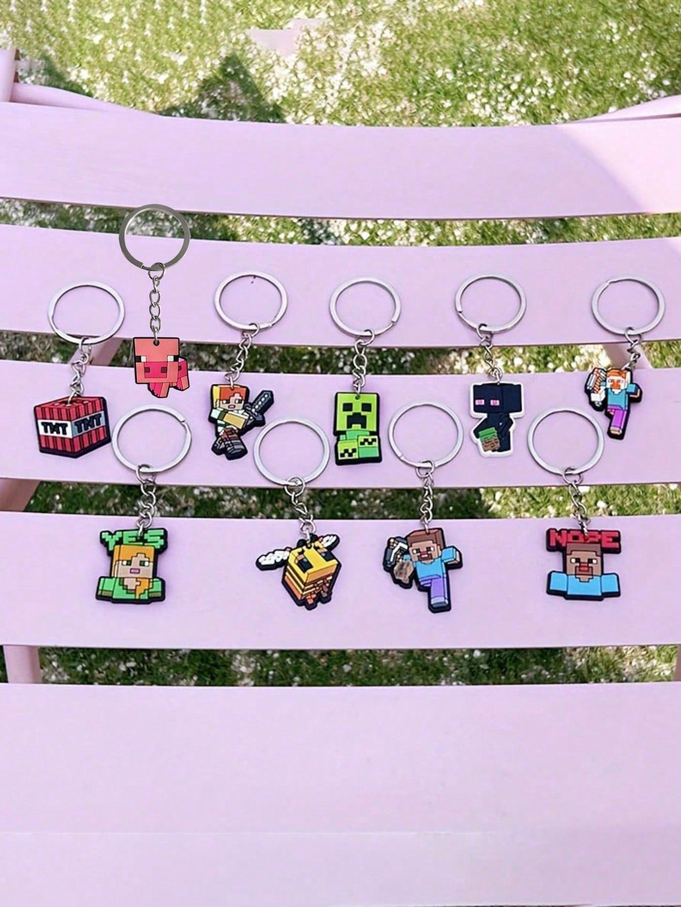 10pcs Pixel War Theme Birthday Party Gifts Soft Silicone Keychains, Steve Alex Creeper Characters, Backpack Pencil Case DIY Accessories