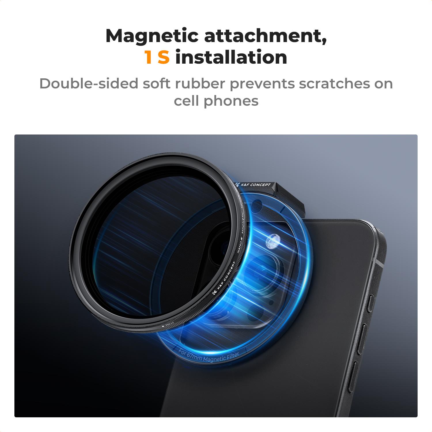【K&F CONCEPT】Clip On 67mm CPL Magnetic Phone Lens Filter Kit, Phone Clip with Magnetic Adapter Ring/Cold Shoe/Locking Knob, Polarizer Filter for iPhone 16 15 Pro Max 14 13