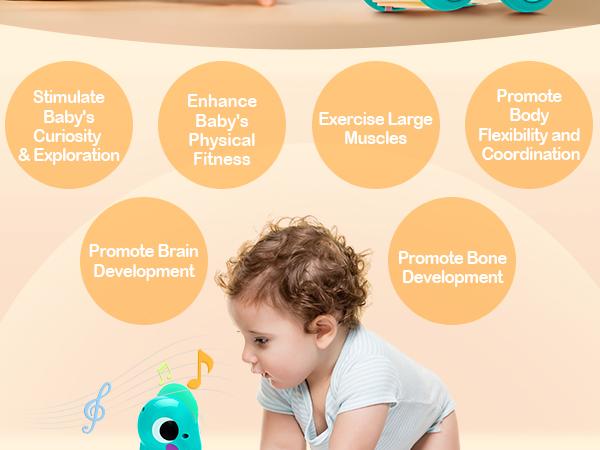 Crawling Dinosaur Toy Touch & Go Musical Light Infant Dino Crawling Toys Baby Toys 6-12 Months Tummy Time Toy 0-6 Month for 1 Year Old Boy Girl Brithday Gift