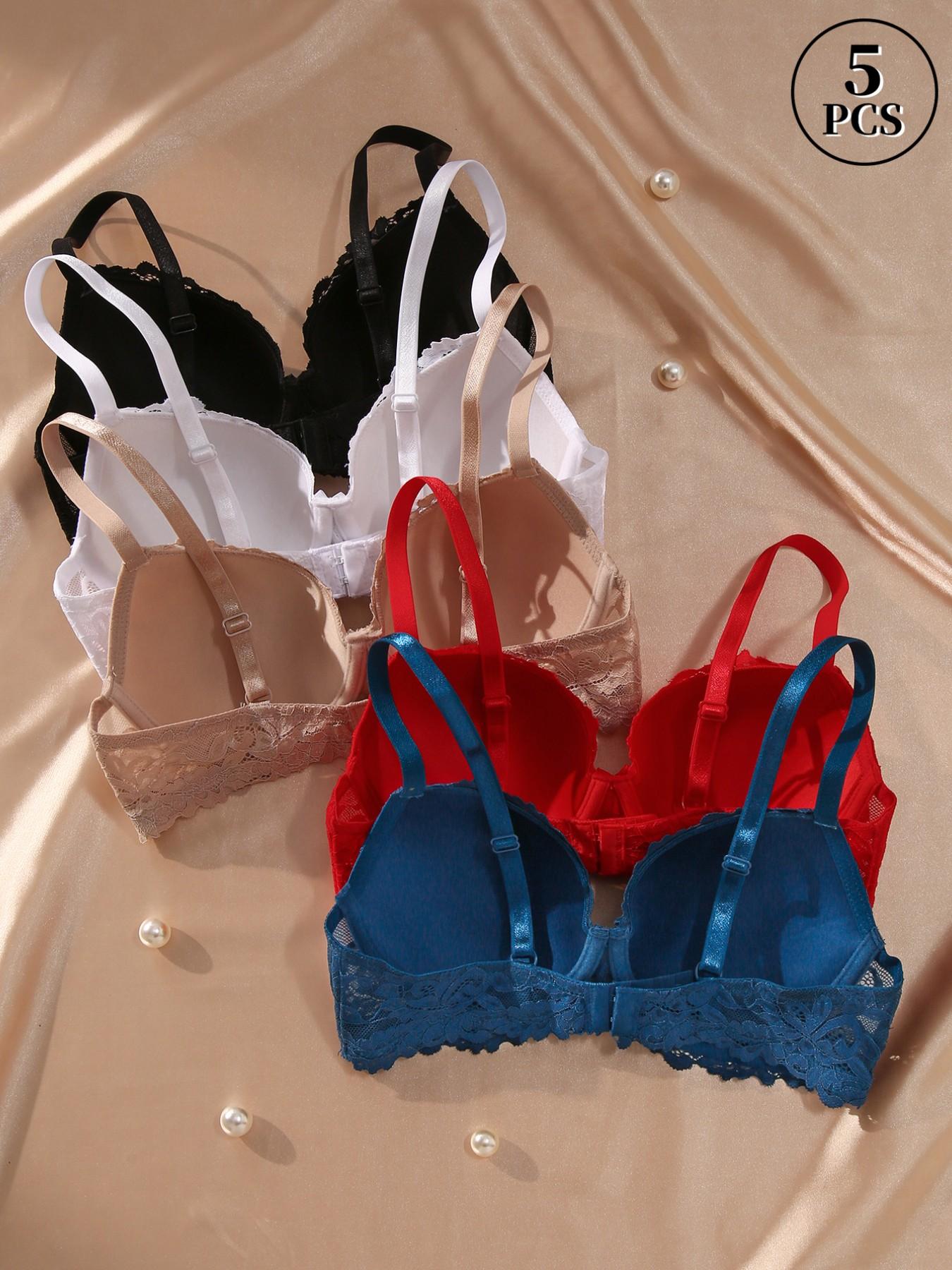 Women's Floral Lace Underwired Molded Bra with Bow and Adjustable-Straps, Comfortable Breathable Medium Push-Up Bra for Women, Lingerie for Daily Wear