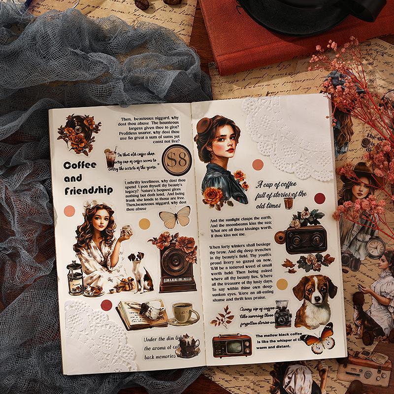 Vintage Girl Pattern Sticker Book, 20 Sheets/book Scrapbooking & Journal Making Material Paper, DIY Decorative Sticker Book for Gift Wrapping, Diary Sticker