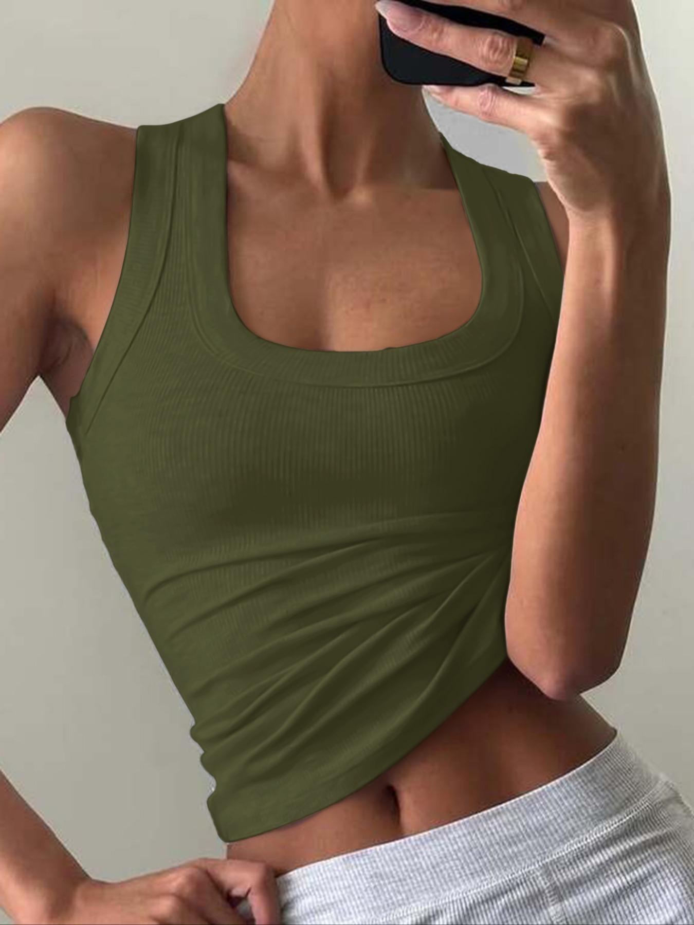 Women's Casual Slim-Fit Plain Sleeveless Short Tank Top, Summer Lightweight Fabric Ribbed Knit Vest, Versatile Layering Piece
