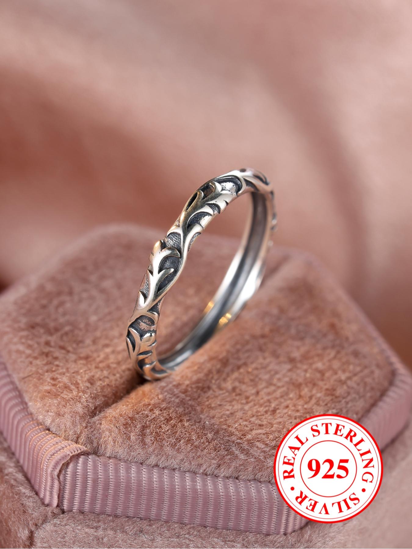 S925 Sterling Silver Vintage Rattan Engraved Ring, Unique Rings, Fashion Accessories for Men & Women, Trendy All-match & Exquisite Jewelry for Birthday Gift