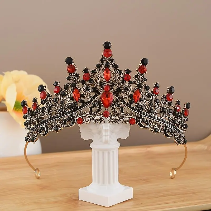 A Vintage Black Baroque Luxury Queen Crown, Rhinestone Bridal Wedding Headpiece, Suitable for 18th Birthday Coming of Age Ceremony, Halloween Costume, Christmas Party, Photo Shoot Accessory