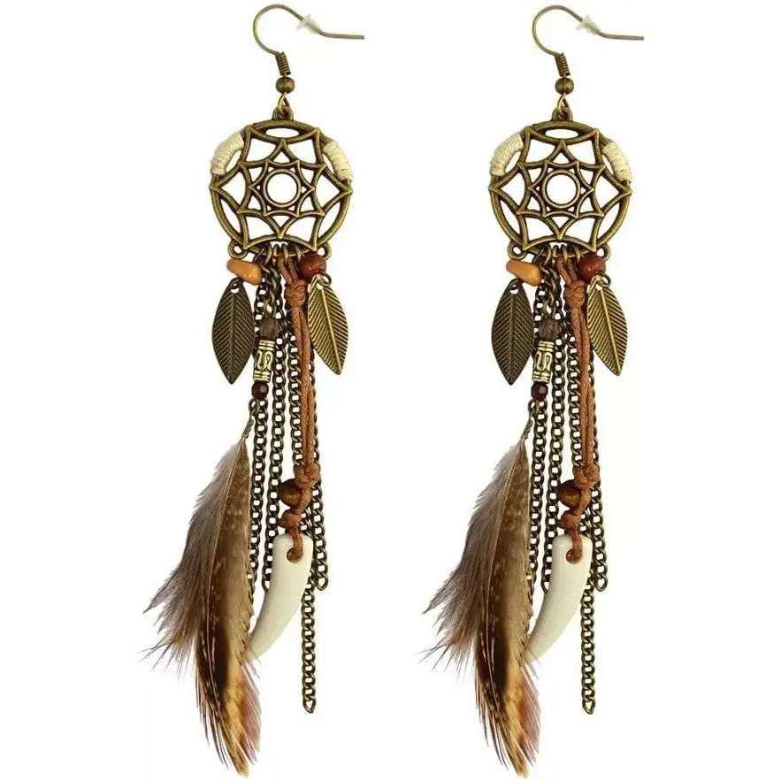 Brown Dream Catcher  Earrings  Bohemian Ethnic Dangle Earrings for Women | Lightweight Long  Earrings with Dream Catcher Charms for  Cowgirl Boho Outfits and Festival Wear