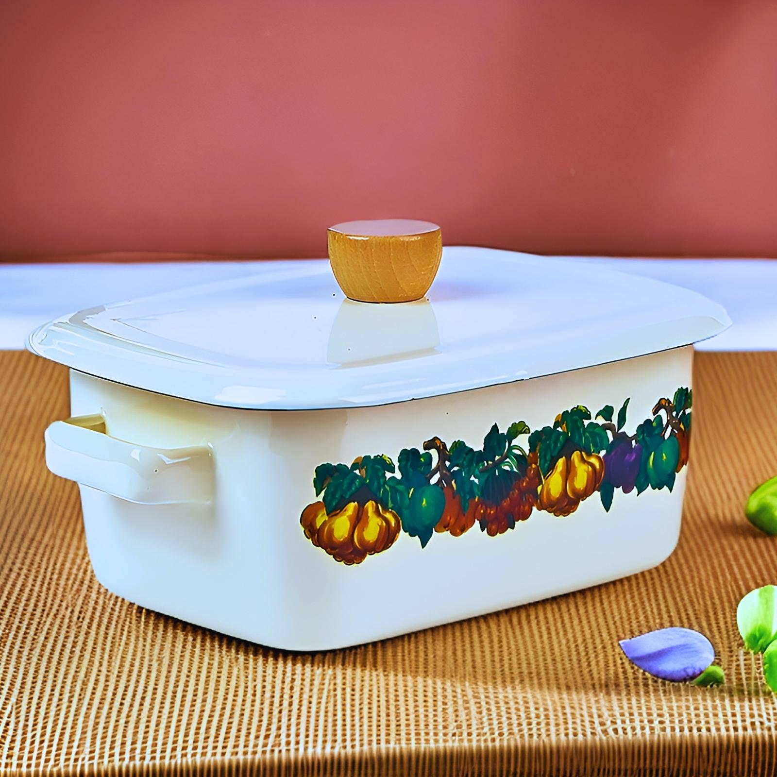 Fruit Pattern Enamel Kettle Set, 2 Counts/set Open Fire Heating Kettle & Dust Temperature Fresh Box, Drinkware for Home Kitchen