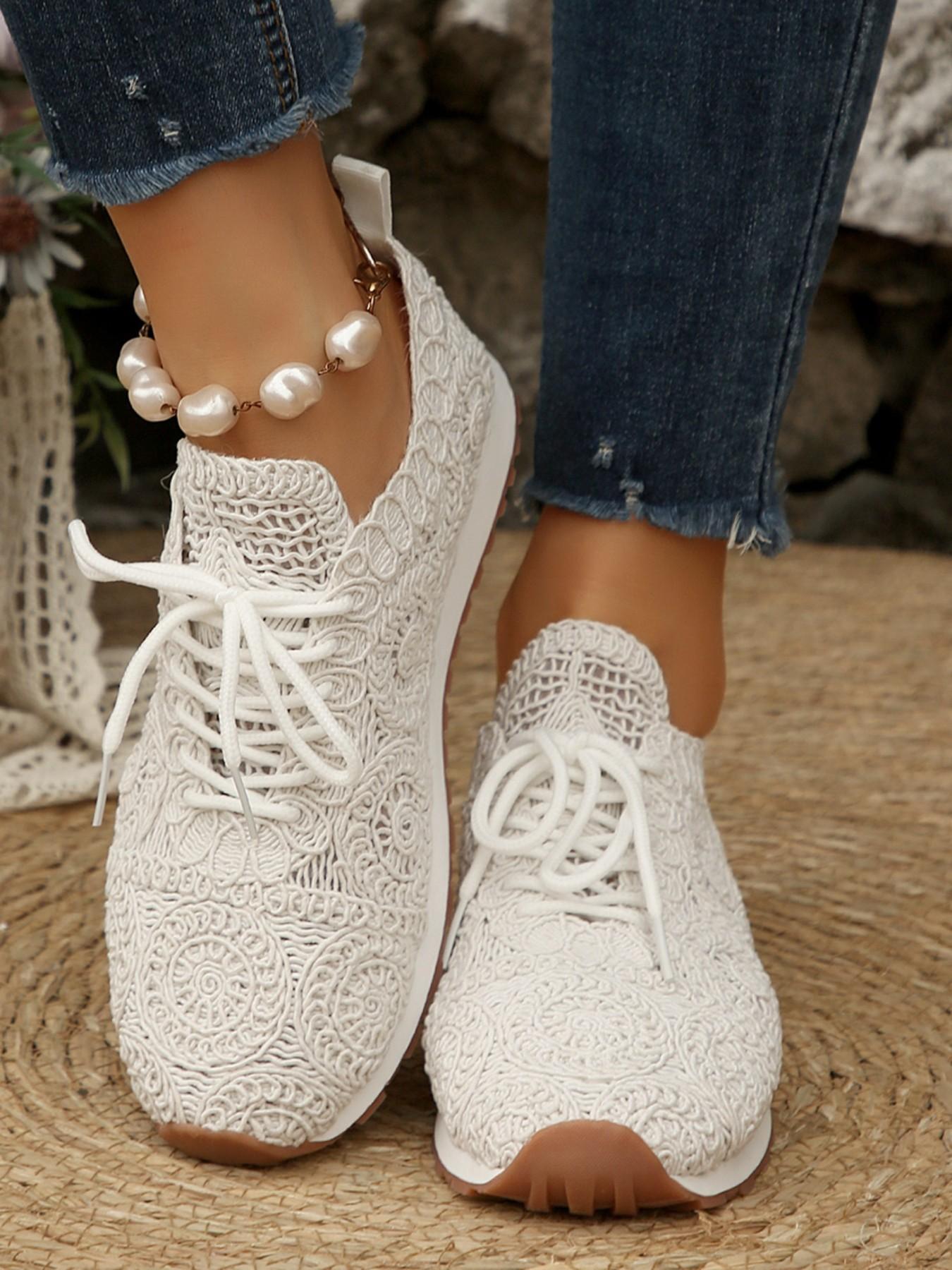 Women's Summer Crochet Sneakers, Casual Breathable Mesh Shoes, Handmade Hooked Knit Athletic Footwear, Latest Fashion Trend