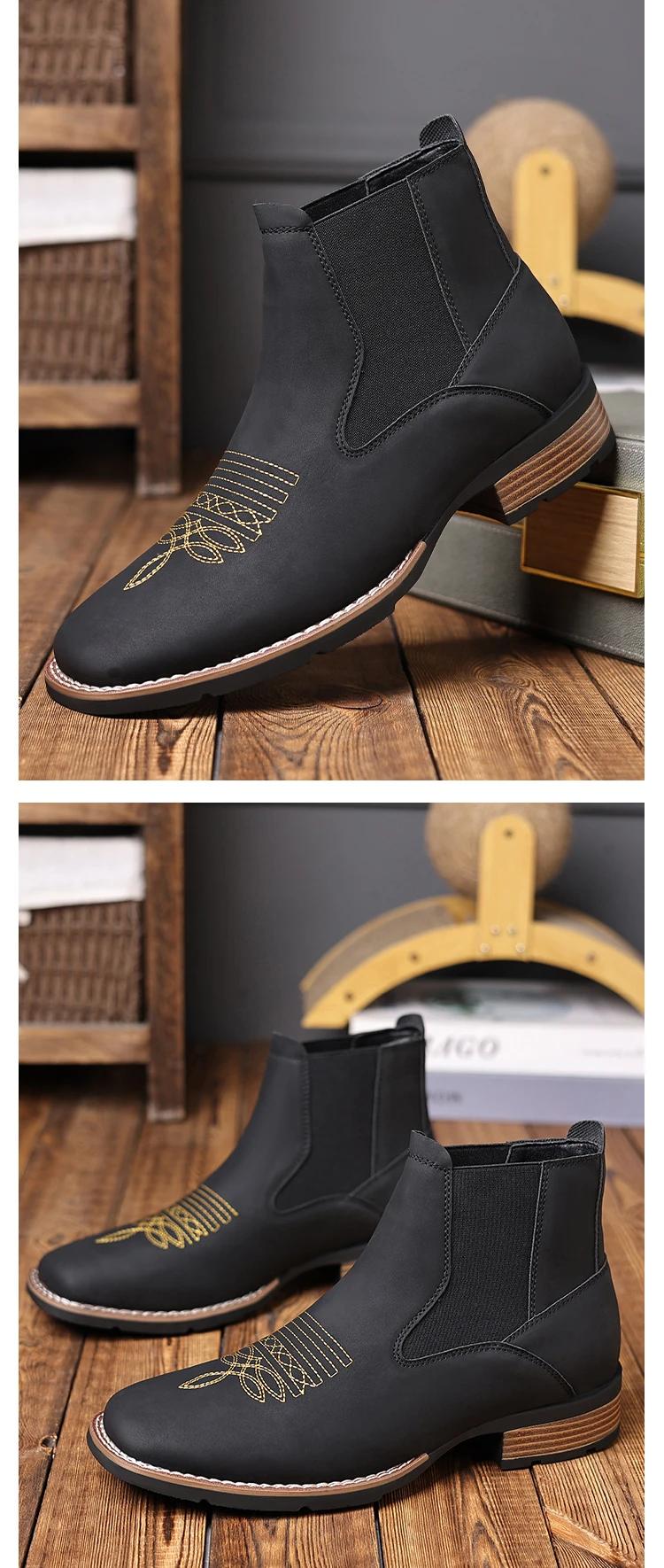 tabi shoes, embroidered Chelsea men's boots-unique European and American style, comfortable black men's shoes, cowboy boots men Footwear Flat Rubber Retro Design frye boots Men's Ultra Western Boot slip-on ankle boot cinturon affordable  Closed Insole