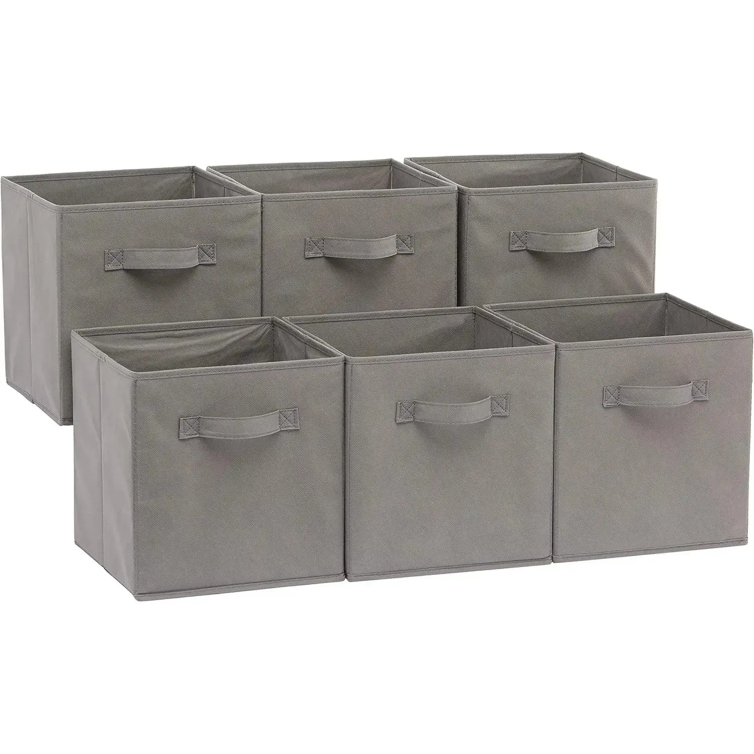 6-Pack Gray Collapsible Fabric Storage Cubes Organizer Set - Lightweight, Durable, Sturdy, Space-Saving Home Supplies with Handles, 10.5"x10.5"x11" for Bedroom