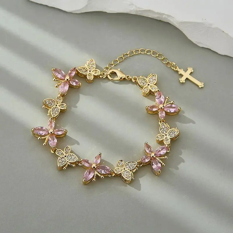 Dainty Butterfly Bracelet for Women, Lucky Cubic Zirconia Gold Tone Bracelet, Viral Coquette Minimalist Jewelry, Adjustable Everyday Bracelet, Elegant Gift for Girlfriend, Mom, Daughter, Birthday, Mother's Day & Anniversary