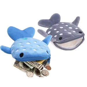 Plush Grey Small Whales Coin Purse Cute Zipper Women's Coin Wallet Shark Shape Girls Earphone Money Storage Bag Key Bag Purse