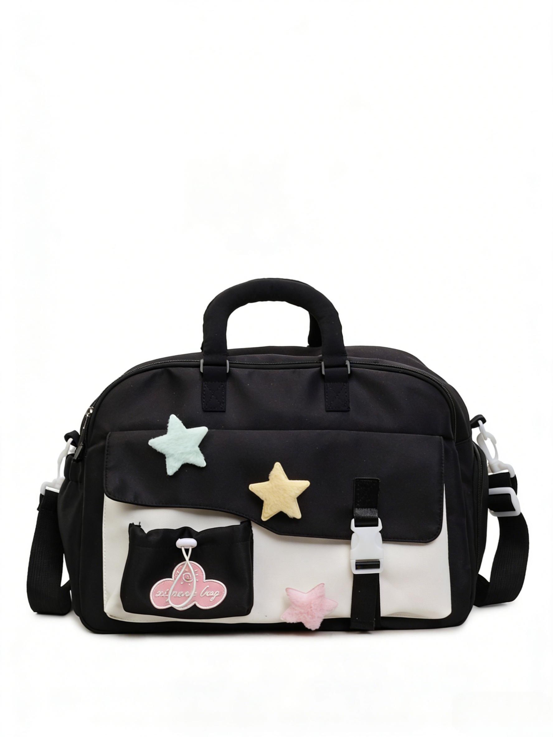 Dopamine Star Color Block Fitness Bag, Sweet Girl Style, Crossbody Handbag, Large Capacity, Student Commute Travel Bag