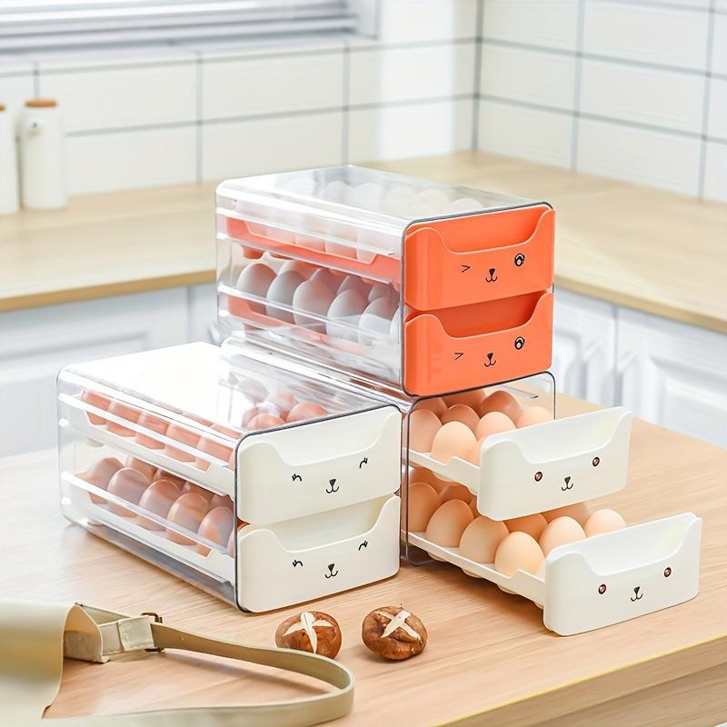 Double Layer Fresh Egg Storage Container, Holds 18 Eggs Per Layer, Transparent Stackable Plastic Tray with Handle, Fridge Organizer, for Fridge Kitchen Home, Household Items, Refrigerator Accessories
