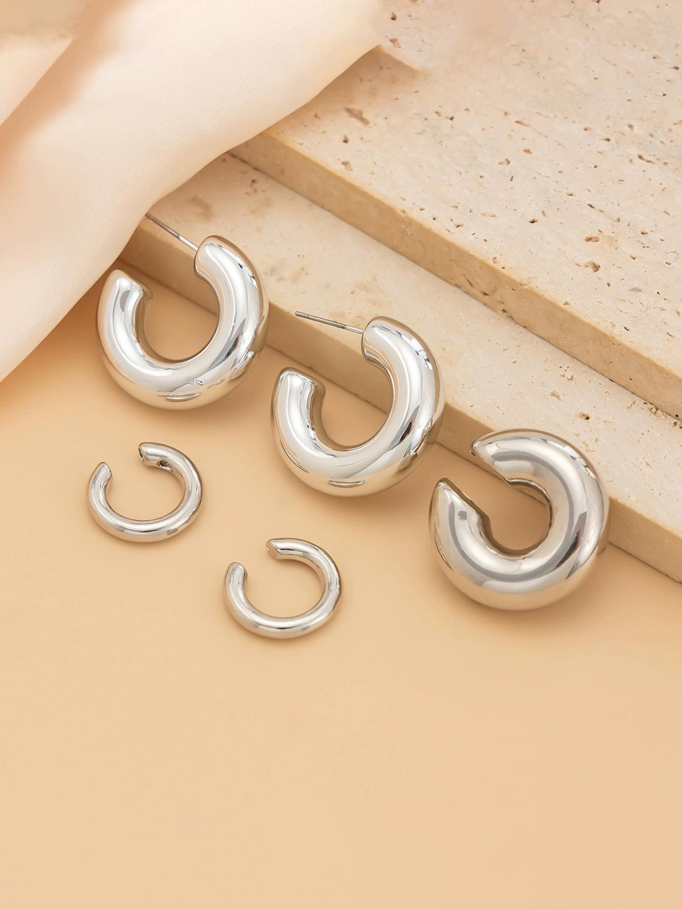 C-shaped Hoop Earrings, Fashionable Earrings for Women & Girls, Casual Jewelry for Party, Daily Clothing Decor, Trendy All-match & Exquisite Jewelry for Birthday Gift