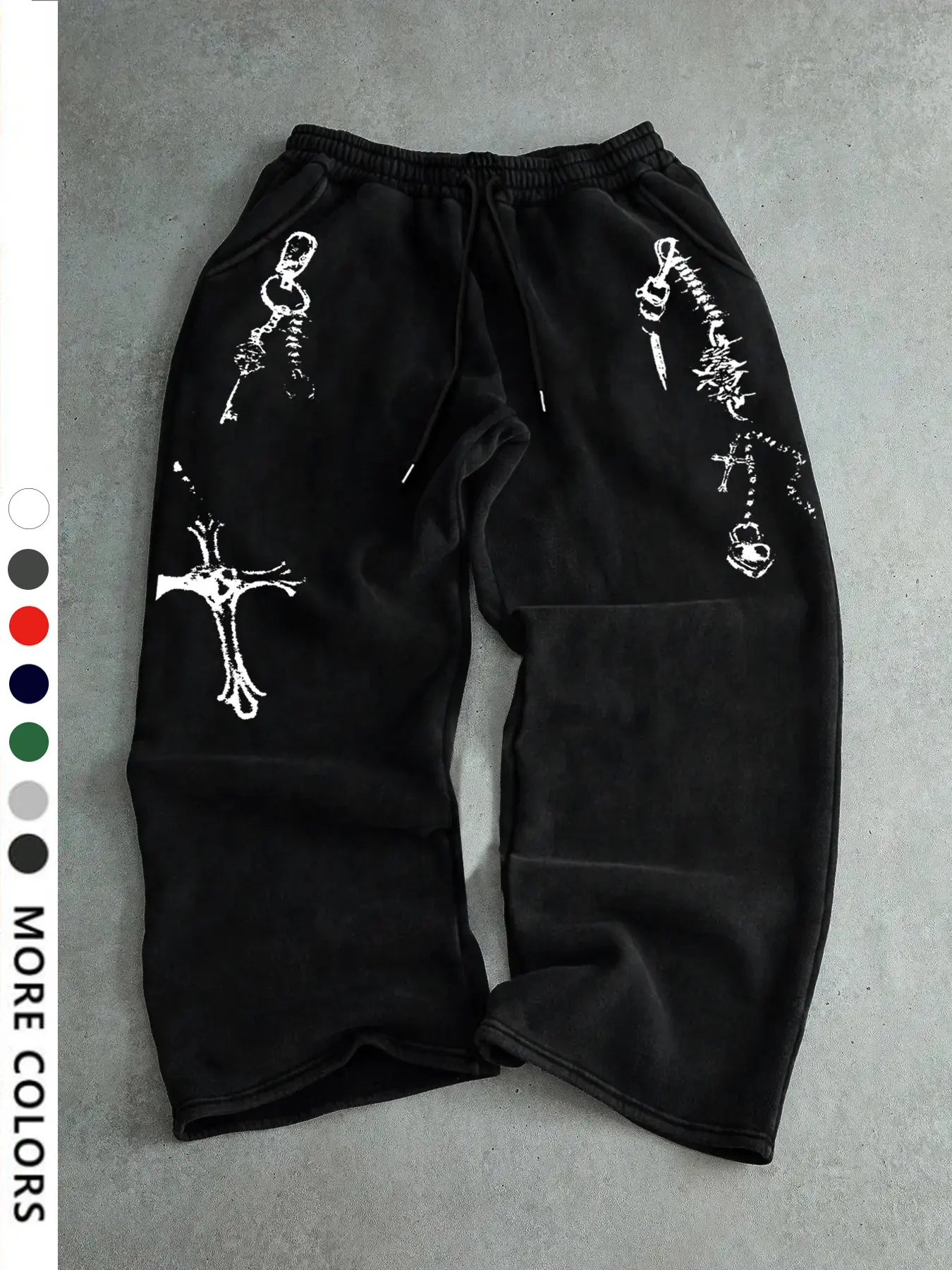 Men's Crossbone Graphic Print Drawstring Sports Pants, Casual Loose-Fit Gothic Joggers, Unisex All-Season Wear, Daily Comfort Style