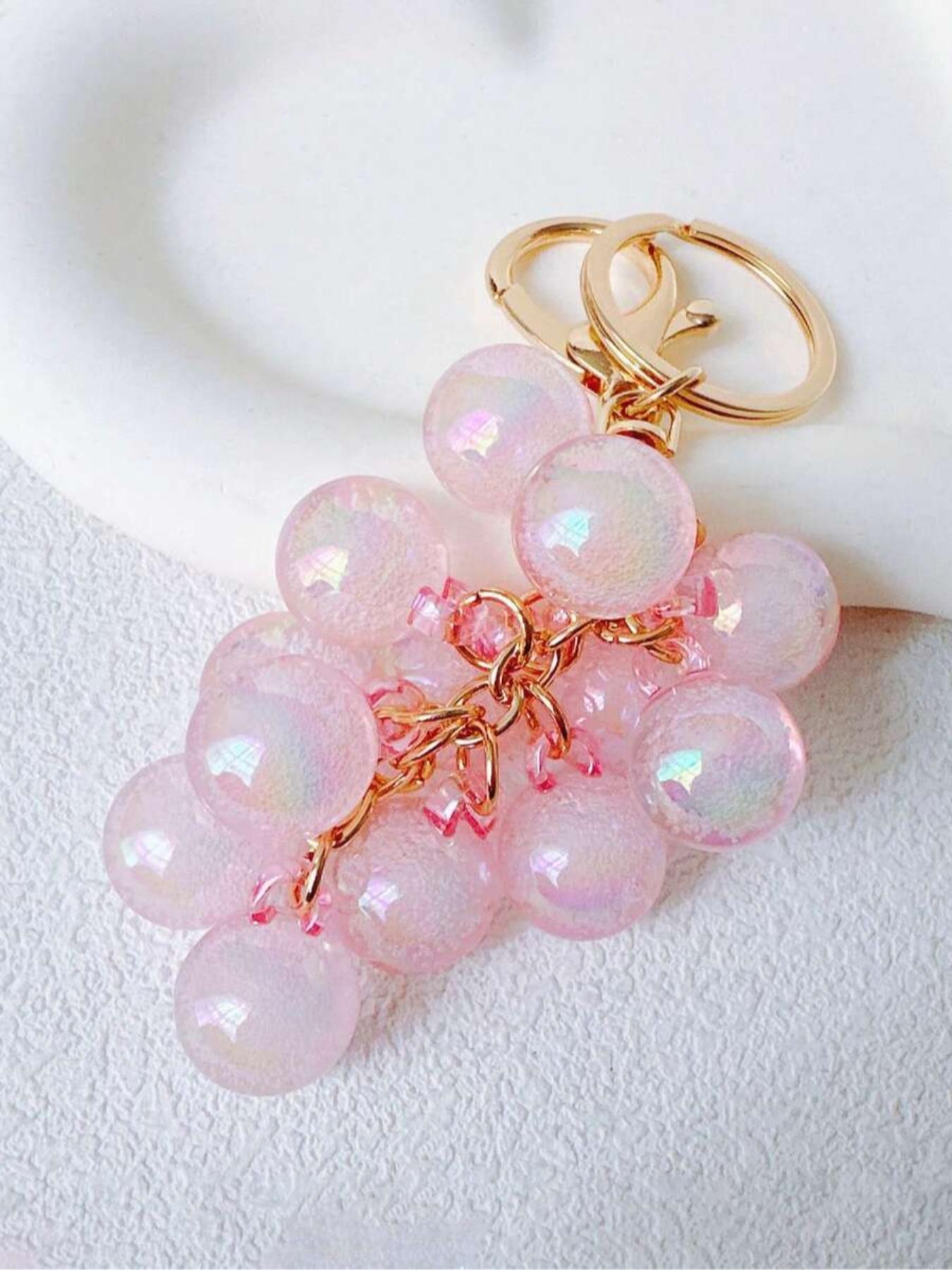 Resin Transparent Beaded Grape Pendant,Grape Keychains Bubble Jelly Grape Cluster Keychains Jelly Grape String Keyrings,Decorative Accessories Fruit Grape Bag Chain Pendant Amethyst Grape Charms Student Schoolbag Decoration Backpack Keychain Gift