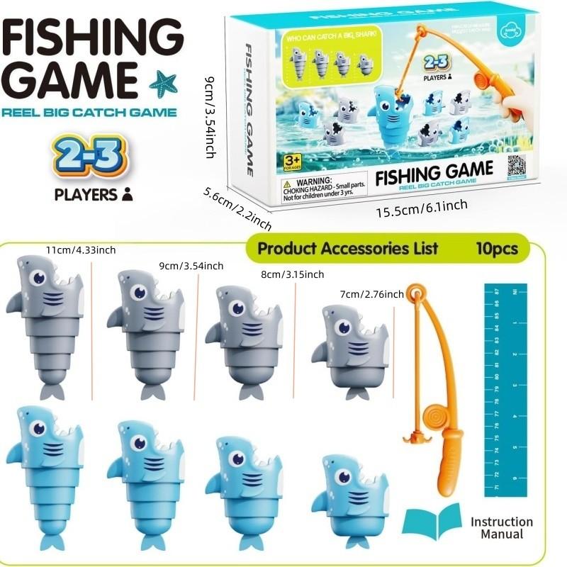 Retractable Shark Fishing Game for Kids Preschool Math Games for 3 Year Old Tabletop Fishing Game with 1 Rods and 8 Surprise Fish Interactive Family Game Preschool Learning Toys