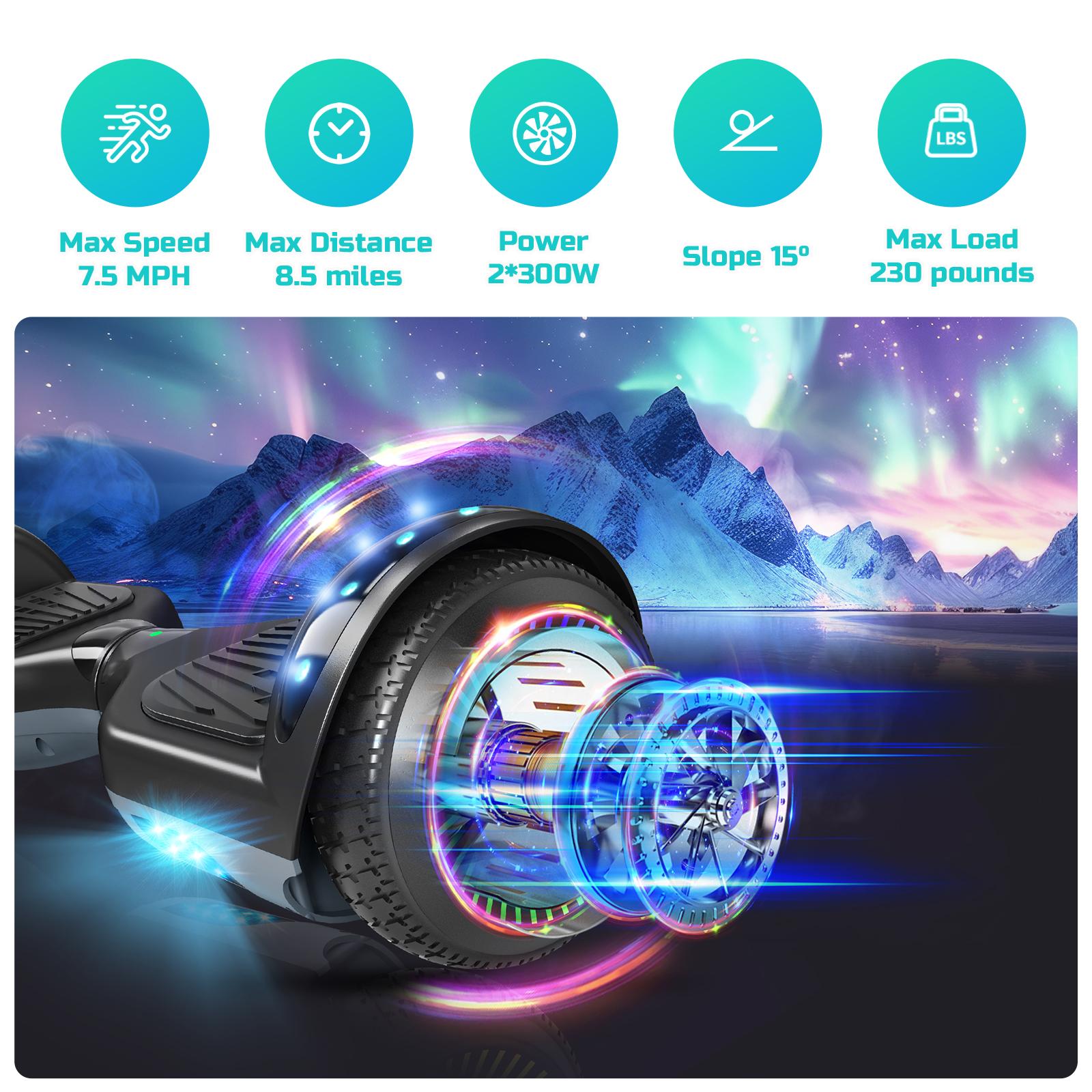 SISIGAD Hoverboard for Kids Ages 6-12, with Built-in Bluetooth Speaker and 6.5" Colorful Lights Wheels, Safety Certified Self Balancing Scooter Gift for Kids