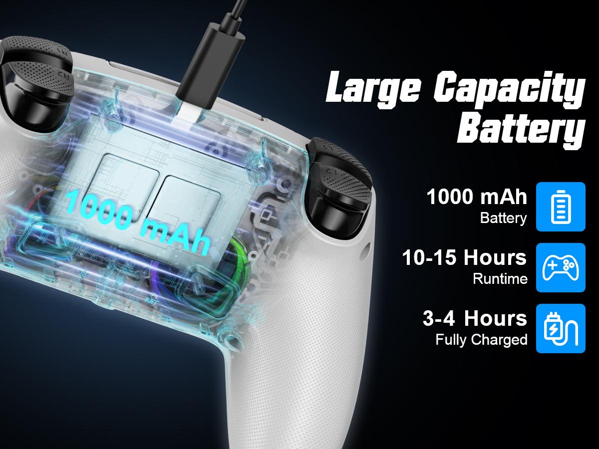 Anti-Drift Calibration Guide Wireless Gaming Controller Pro for PS5 with LED RGB Light– Compatible with Playstation 5,Dual Vibration, Motion Sensing, Programmable Buttons & 1000mAh Fast-Charging Battery