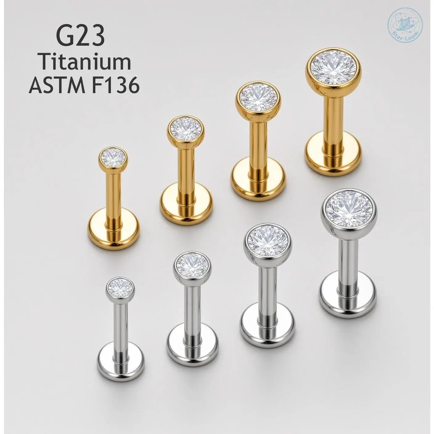 20G G23 Titanium Threadless Push Pin Piercing Stud, Flat Base CZ Rhinestone Nose Lip Cartilage Stud, Universal Body Jewelry, 0.8*7mm