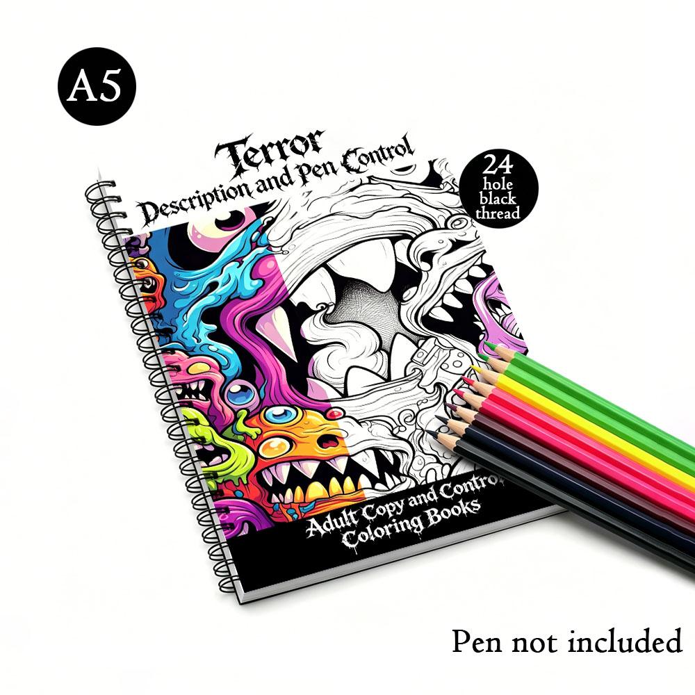 Horror Tracing and Pencil Control Adult Coloring Book A5 Size 30 Pages Spiral Bound Thick Paper Single Sided Relaxation Peaceful Soul Healing Home Decor Self Care Activity Book Birthday Gift Party Favor Horror Present