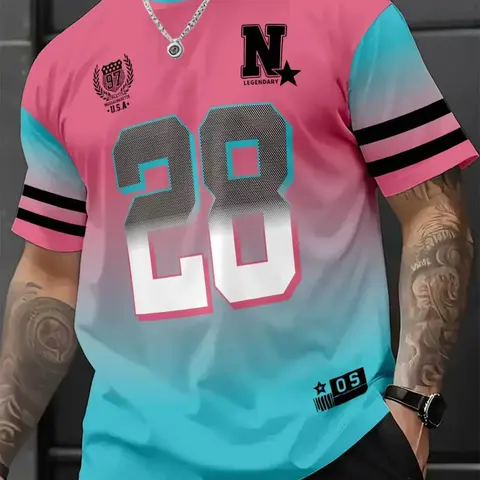 Men's Casual Round Neck Short Sleeve T-Shirt, 3D Number Printed Football Jersey, Fitted Long Tee, All Seasons Wear, Casual Sporty Top, Sports Apparel, Sports Clothing