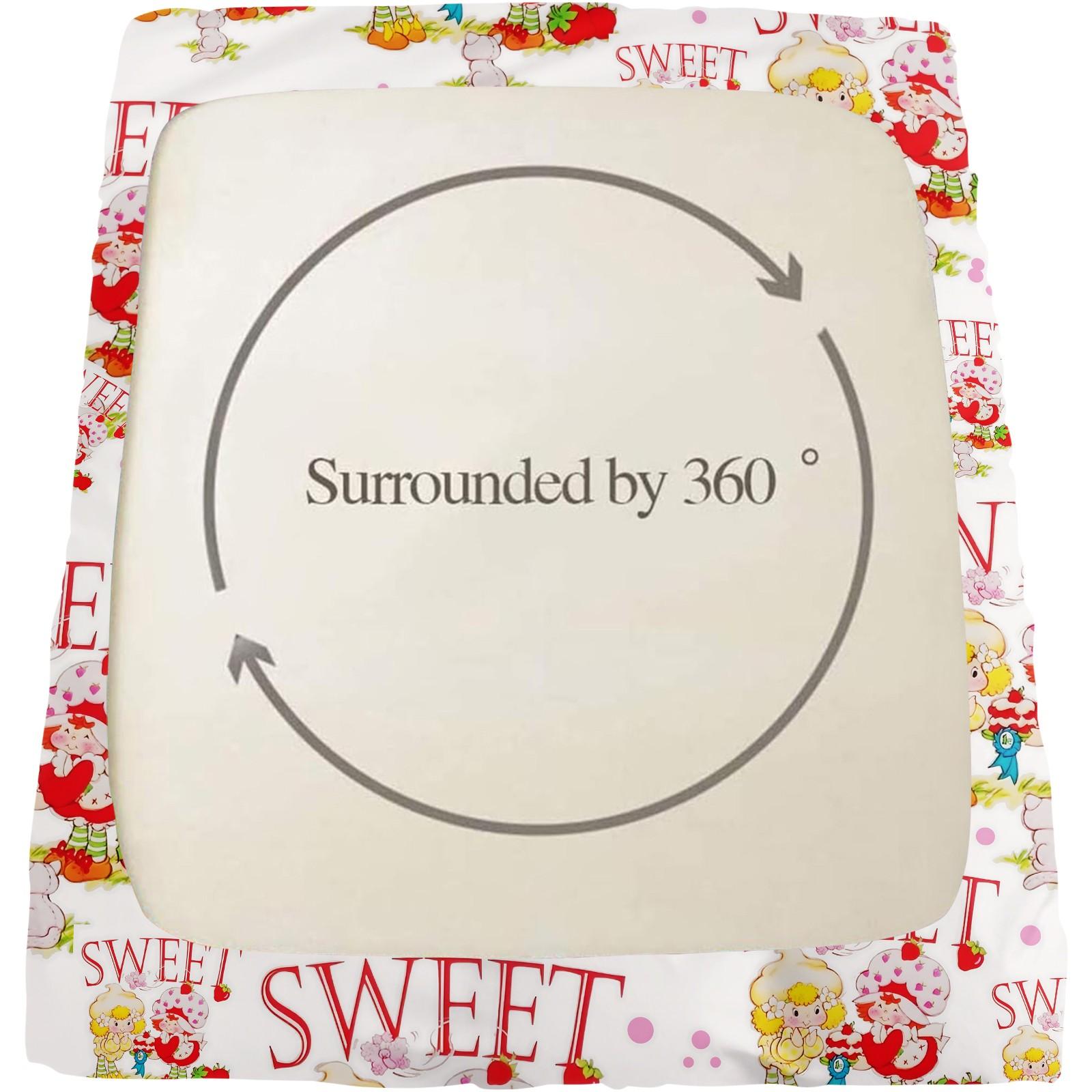 Strawberry Shortcake Big Sweet Fitted Sheet Set, 1 Fitted Sheet + 2 Pillowcases - 3 Pcs Soft Bedding with Deep Pocket, 360° Full Coverage, Wrinkle Free, Cute Sweet Letter Print Cartoon Bed Sheets for Girls, Full Size