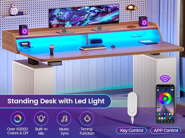 SEDETA 55 Inch Fluted Electric Standing Desk Ergonomic Height Adjustable Desk with Storage Power Outlets LED Lights