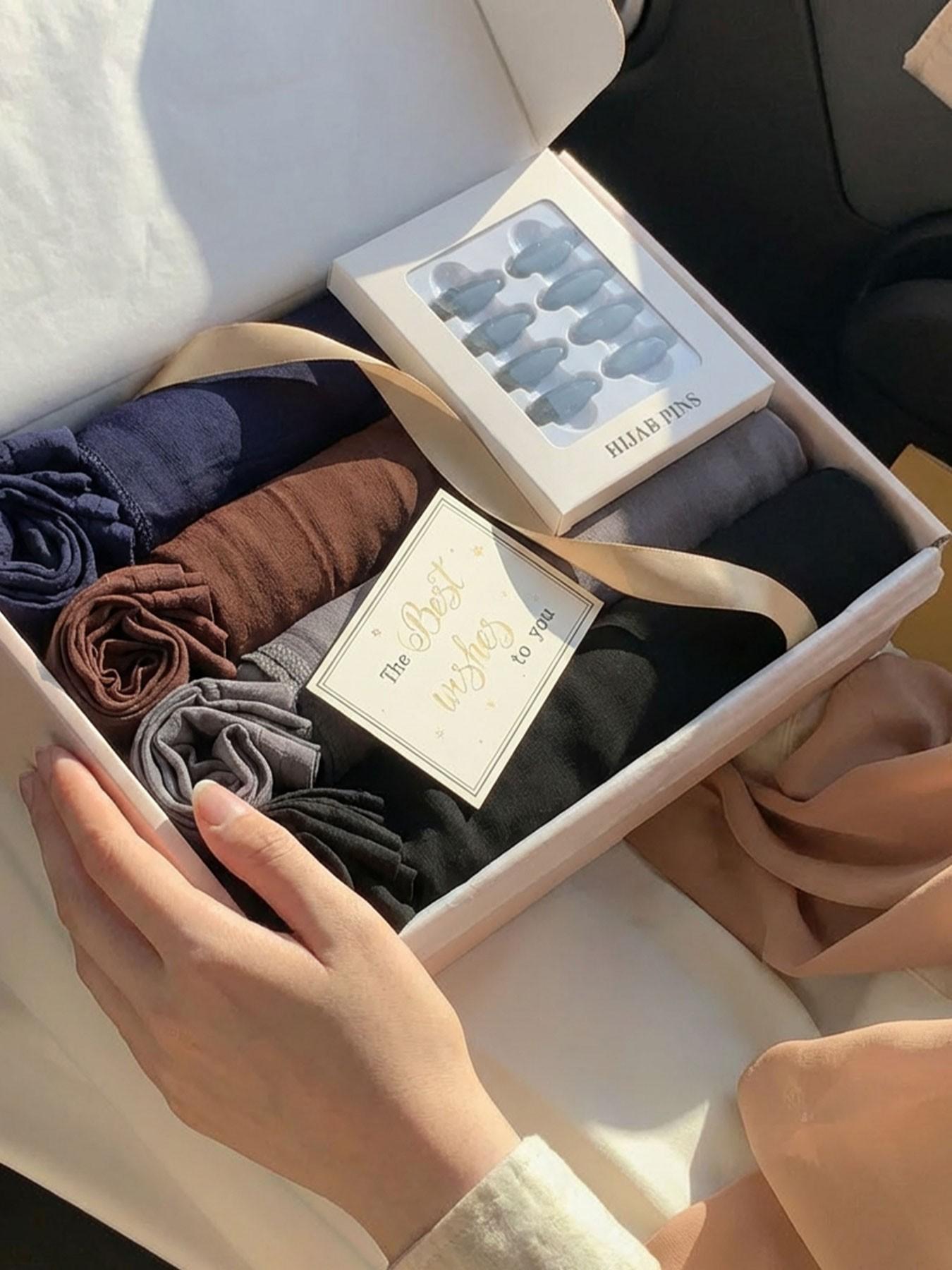 8pc Fashion Gift Box Set, 4pc Elegant Turban Hijab & 4pc Tube Hat Sleep Cap, Soft Breathable Fabric, Suitable for All Seasons, Perfect Gift