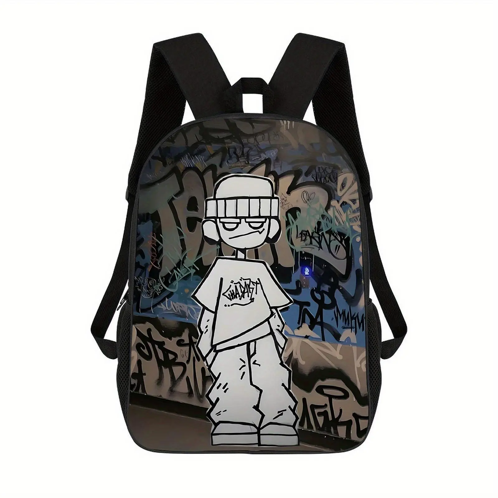 Unisex Minimalist Black Casual Printed Backpack - 1-Piece, Lightweight, Adjustable Strap, Zipper Closure, School/Travel Commuter Sports Gear Carrier