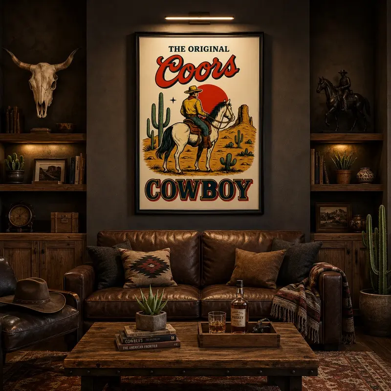 Vintage Coors Cowboy Beer Poster, Retro Cowboy Wall Art, Coors Beer Poster Print, Western Cowboy Poster, Beer Decor