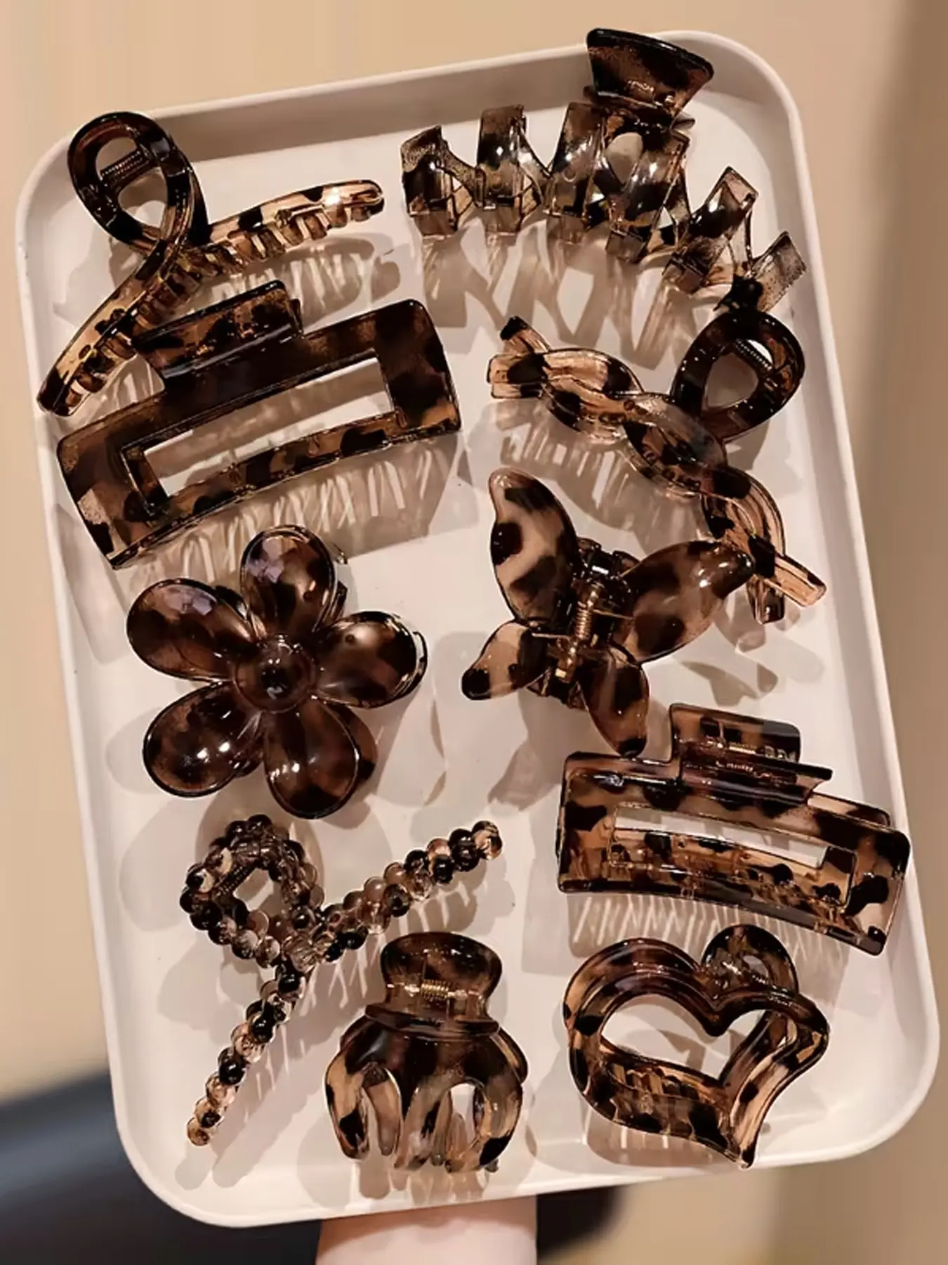 10pcs Women's Elegant Leopard Print Hair Claw Clips, Fashionable Hairpins for Buns, Daily Wear & Gifts, Stylish Hair Accessories, Fun Claw Clips