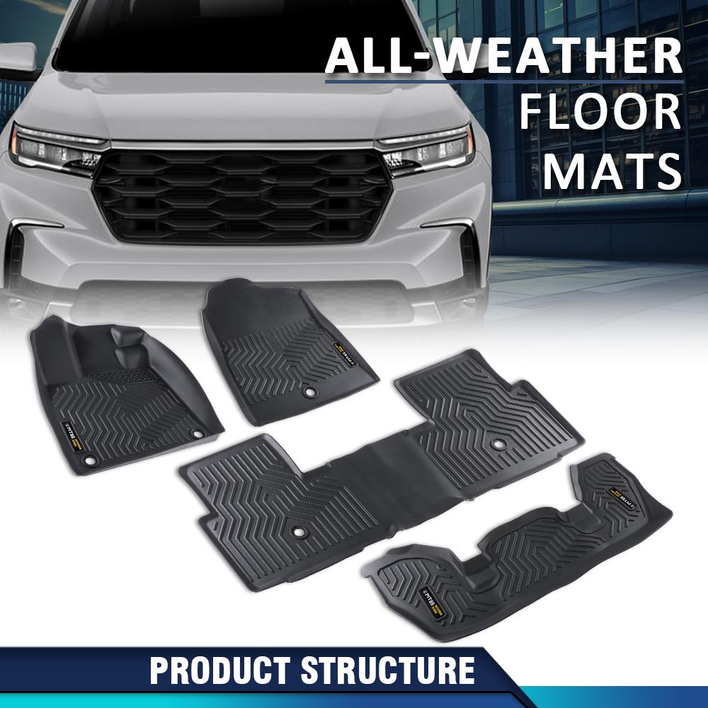 CROSSDESIGN TPE Floor Mats Fit For 2023-2024 Honda Pilot Floor Mats Set Tpe All Weather 3 Row Liners 4pcs