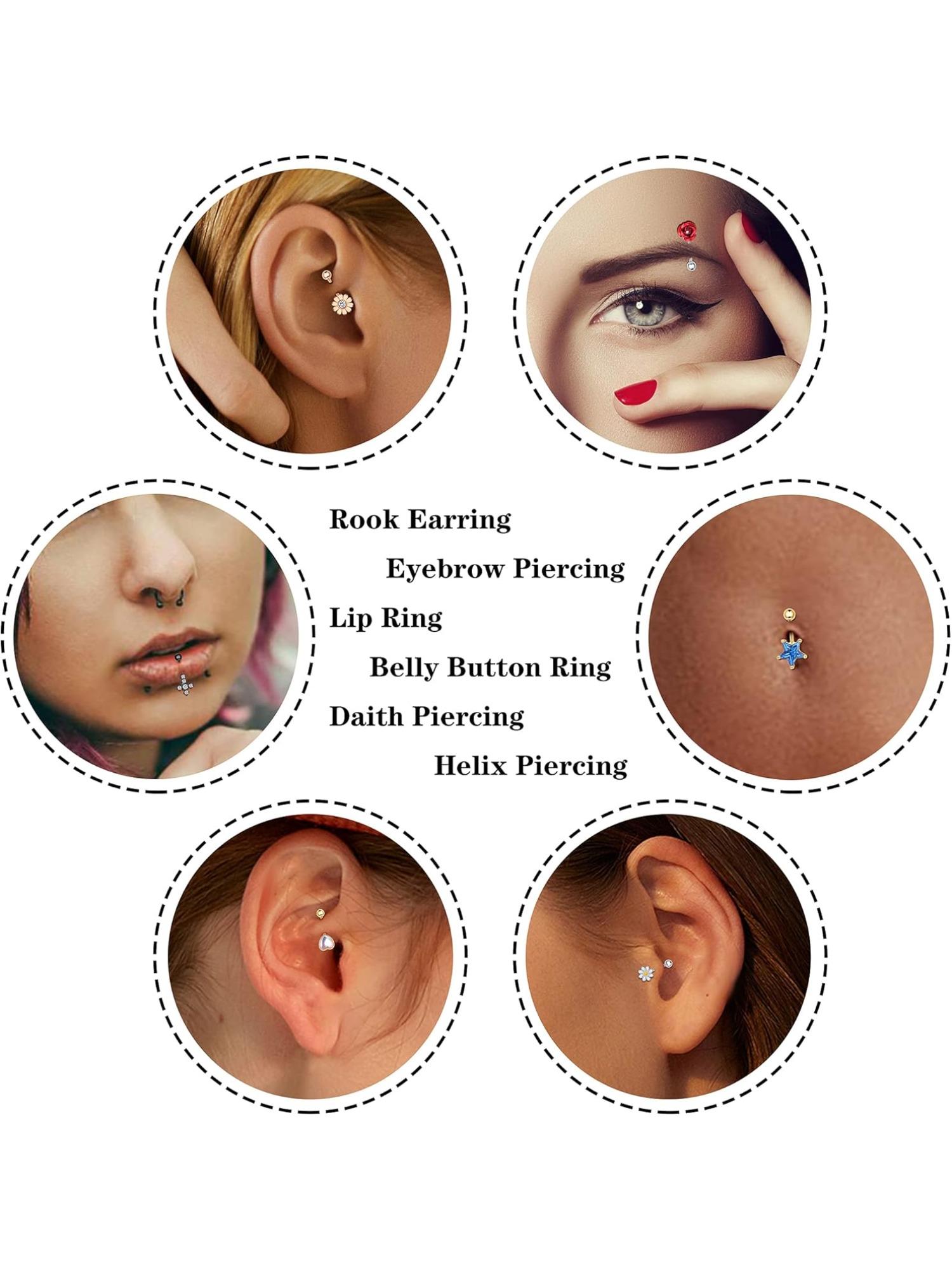 8Pcs Eyebrow Rings Rook Piercing Jewelry for Women Men 16G Surgical Steel CZ Curved Barbell Belly Ring Daith Earrings Tragus Helix Piercings Jewelry