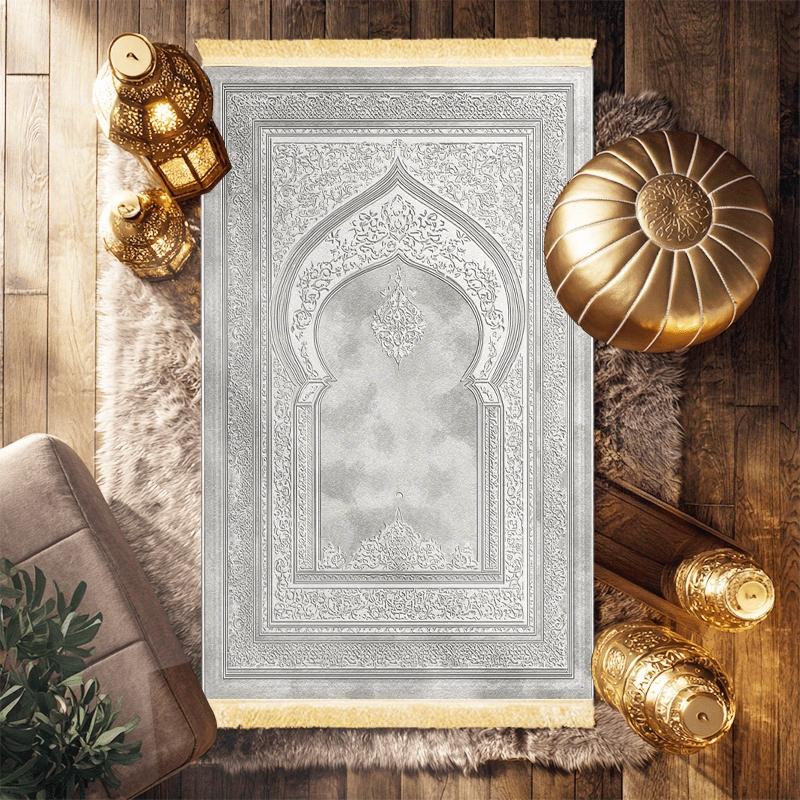 1pc Islamic Prayer Mat: Polyester, Machine - Washable, Indoor/Outdoor Use, Ideal for Pilgrimage & Meditation, Wall Art
