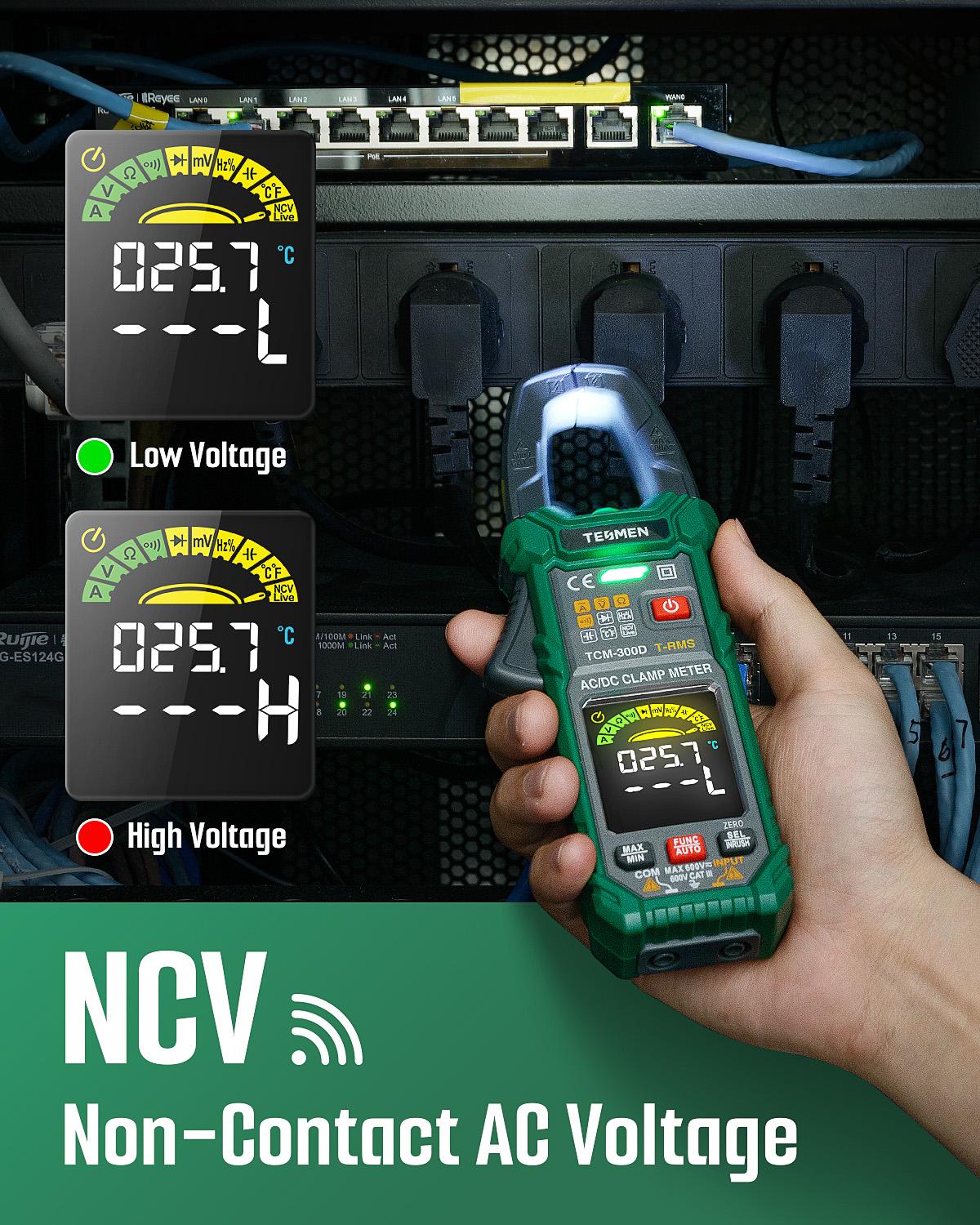 TESMEN TCM-300D Smart Clamp Meter, 6000 Counts, Smart Measurement, Auto-Ranging with AC/DC Voltmeter, Non-Contact Voltage Detection, Measures AC/DC Volatge, AC/DC Current, Resistance, Capacitance, Diode, Temperature, Continuity, Hz% Digital Multimeter