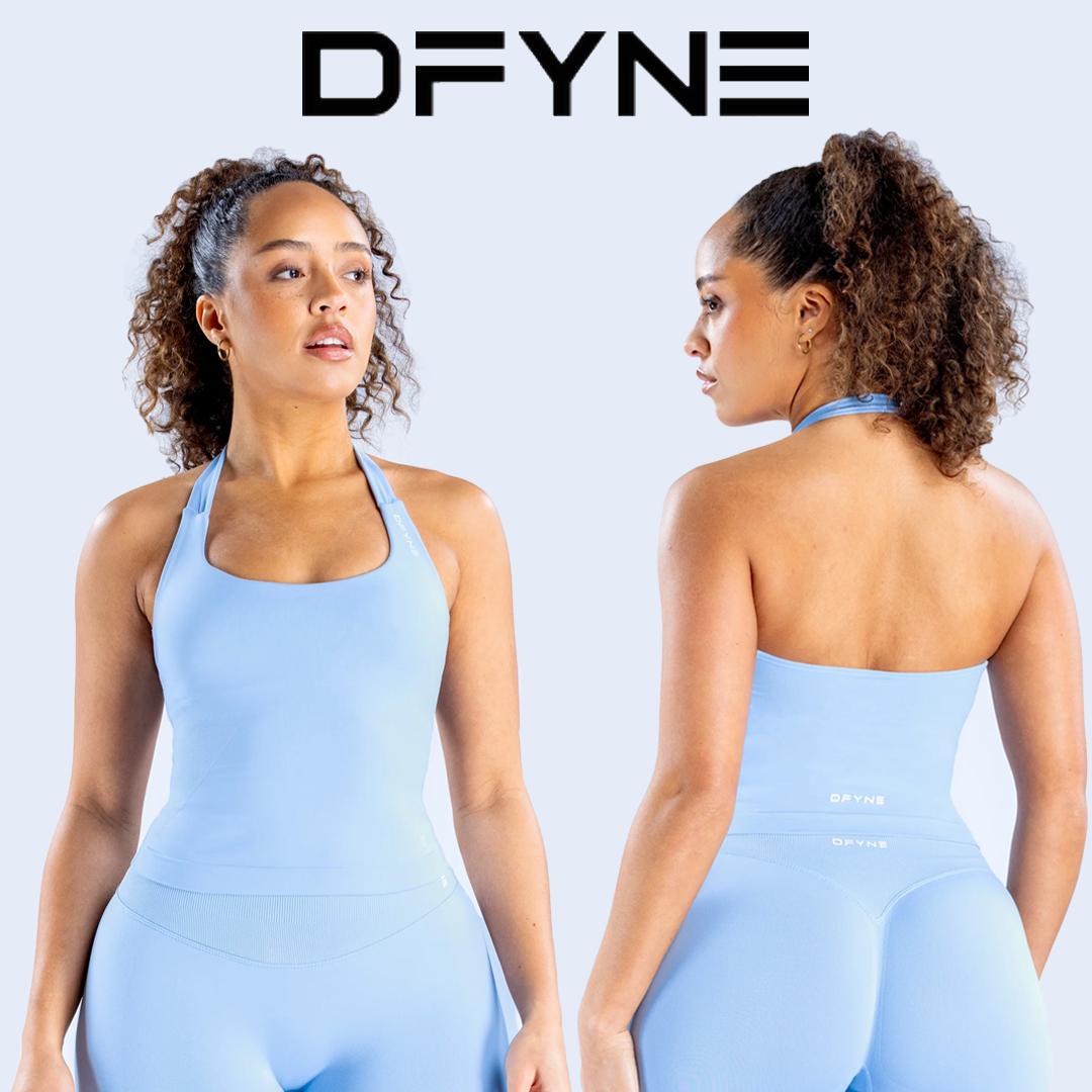 Dfyne  2 Piece Workout Sets for Women Halter Sports Bra Tank Gym Biker Shorts Outfits