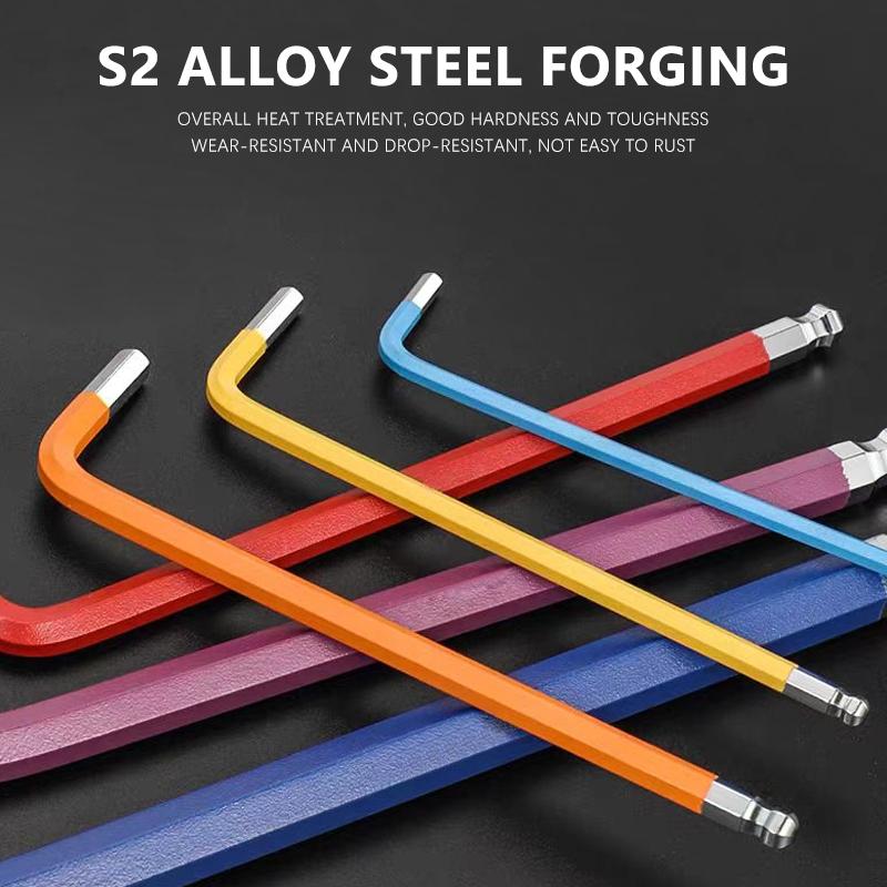 9-Piece Hex Ball Head Wrench Set, Multi-Size Colorful Allen Wrenches, Screwdriver Set with Storage Clips, Chrome Vanadium Steel High Hardness