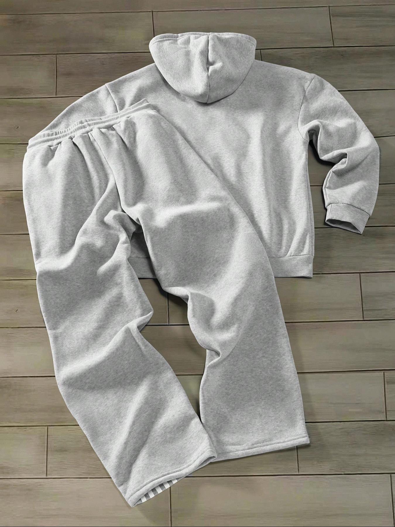 Men's Sportswear Set, Full Zip Hoodie & Drawstring Sweatpants, Fleece Lined, Casual Jogging, Fall Winter Long Sleeve Top,Winter outfits, Athletic Activewear Tracksuits