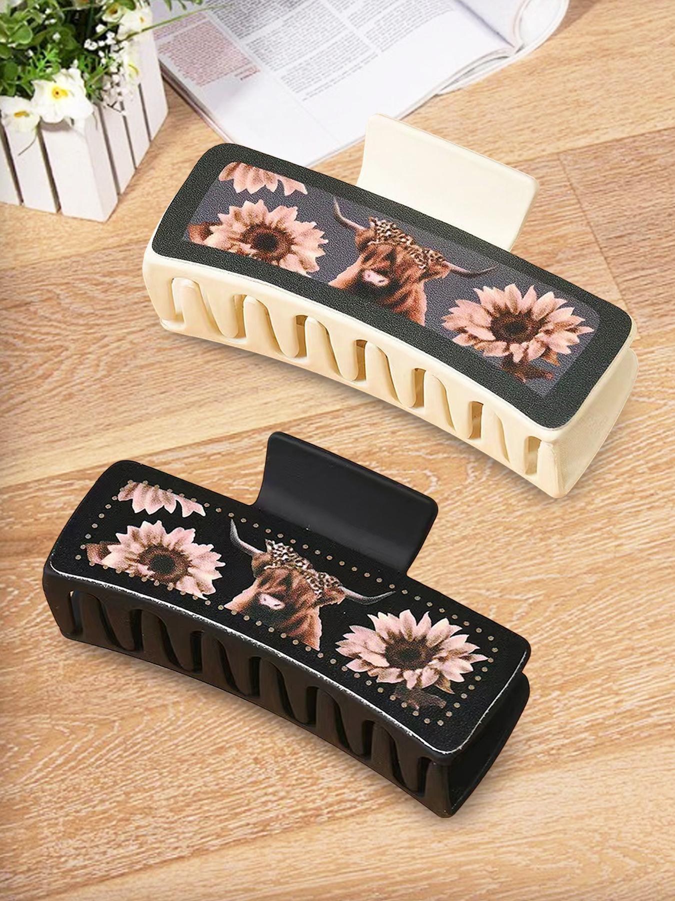 Western Cowboy Style Cute Animal Pattern Hair Claws, Fashionable Hair Accessories for Women & Girls, Casual Versatile Hair Accessories for Daily Wear, Hair Clip Set