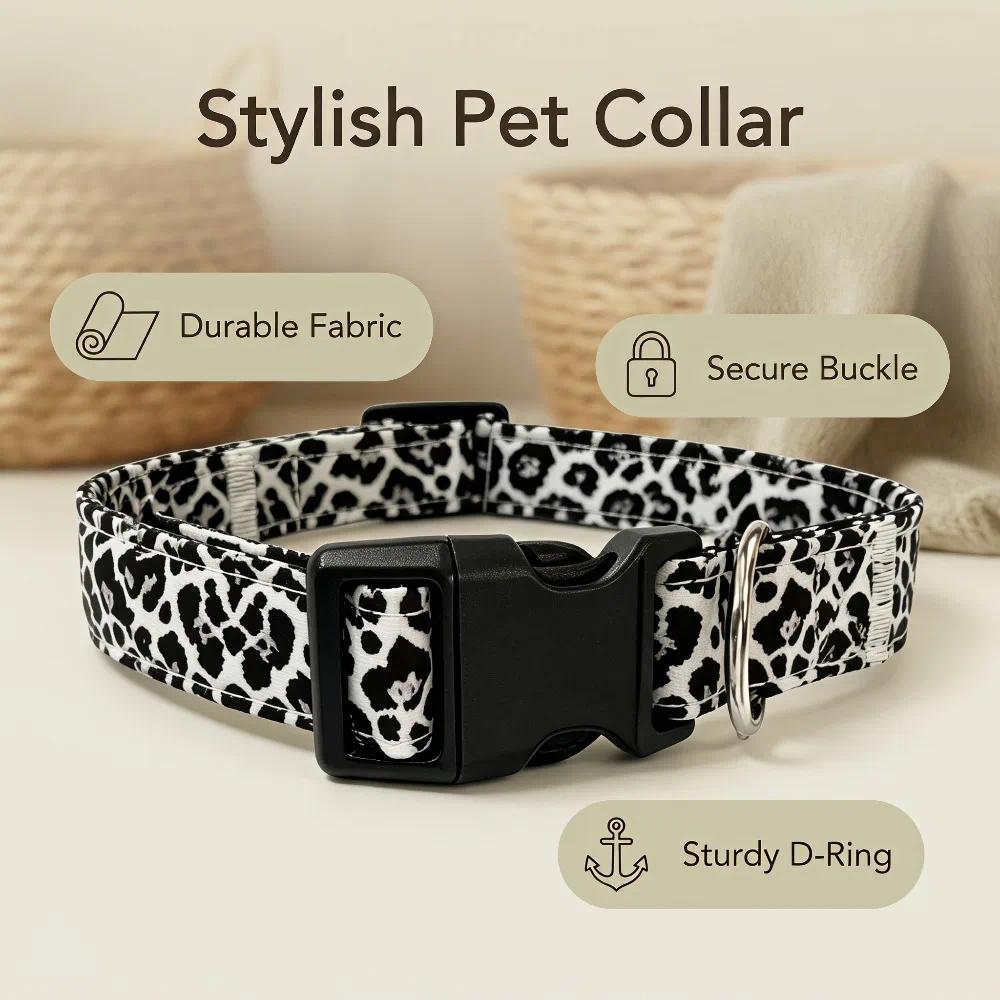 Fashion Leopard Print Cat Collar Breakaway Safety Kitten Dog Necklace Adjustable Soft Pet Collar for Cats Medium Large Dogs