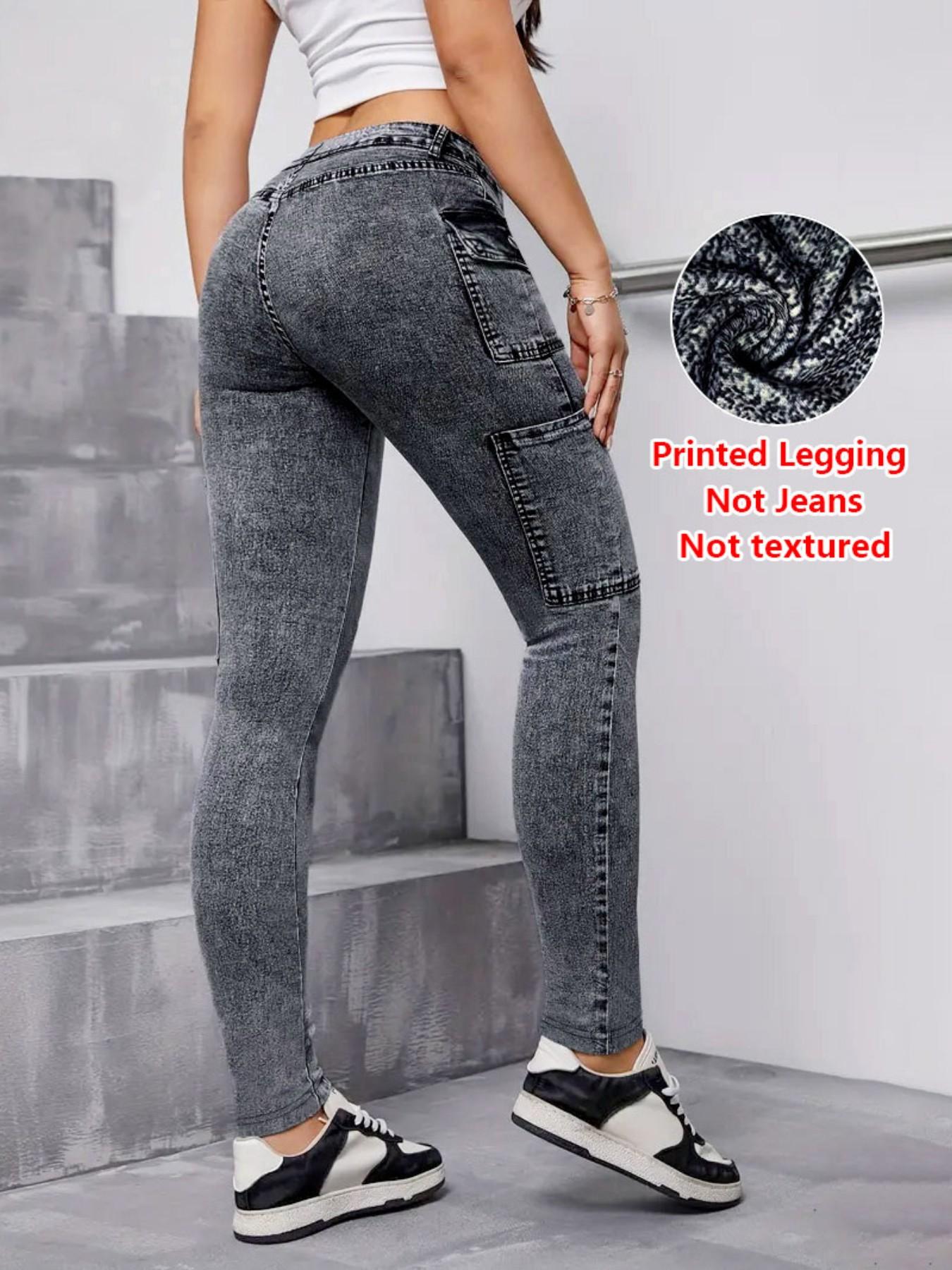 Women's Imitation Denim Skinny Pants, Denim Print Design Leggings, Stylish Comfortable Fit for Everyday Wear Women's Imitation Denim Skinny Pants, Denim Print Design Leggings, Stylish Comfortable Fit for Everyday Wear