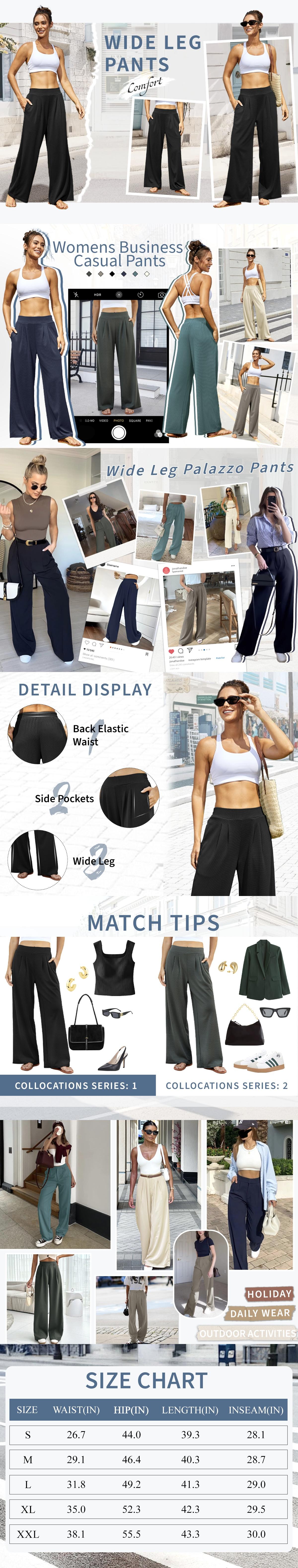 FireSwan Women's Wide Leg Palazzo Pants High Elastic Waist Casual Work Pants Flowy Dress Trousers with Pockets#Spring#springfashion