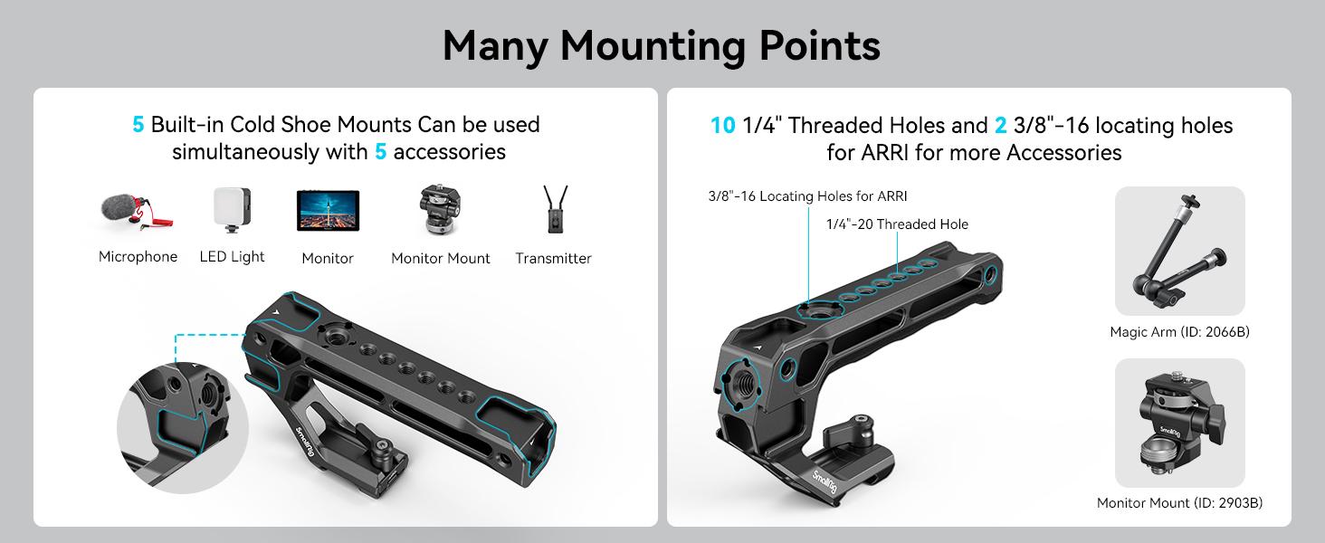 SmallRig Lightweight NATO Top Handle - Quick Release NATO Grip for DSLR Camera Cage - Universal Top Handle with 5 Cold Shoe Adapters and NATO Clamp (Lite) - 3766